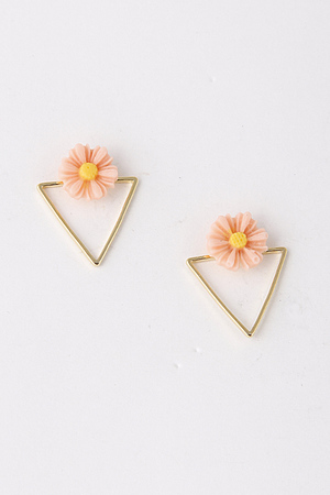 Colored Daisy Attached Triangle Stud Earring 5EBJ3